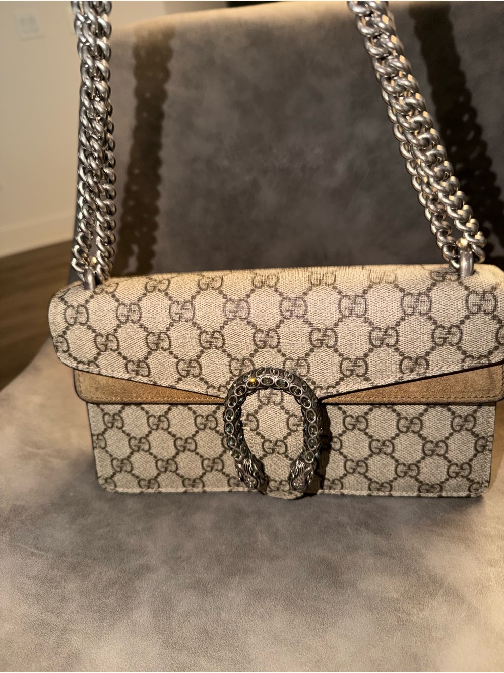 Gucci Beige GG Supreme Shoulder Bag with Silver Hardware